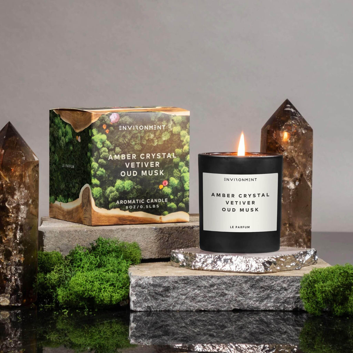 ENVIRONMENT Inspired by Designer Perfume BR540 Candle, 8oz Luxury Coconut Apricot Wax Candles for Home (Amber Crystal | Vetiver | Oud Musk) Home Fragrance Products, 1 Wick Candle, Vegan & Cruelty-Free