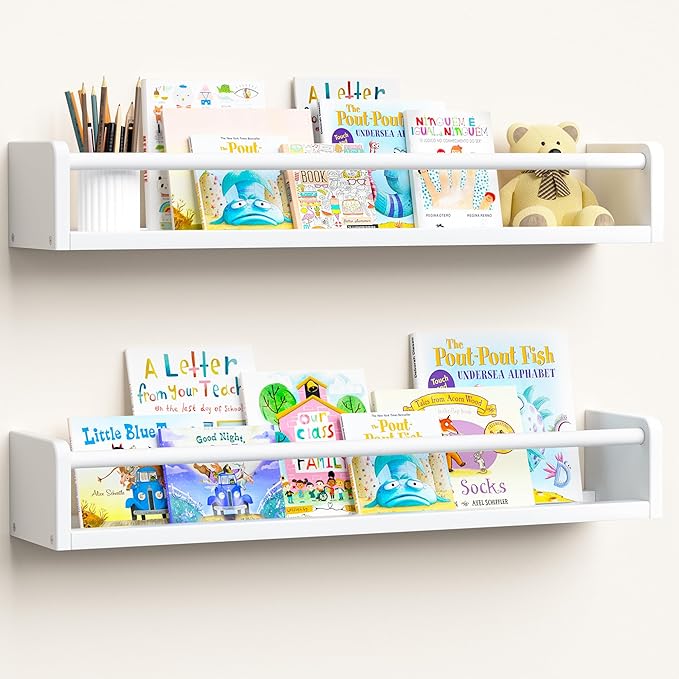 upsimples 2 Pack Nursery Book Shelves, 23.6 Inch Floating Bookshelves
