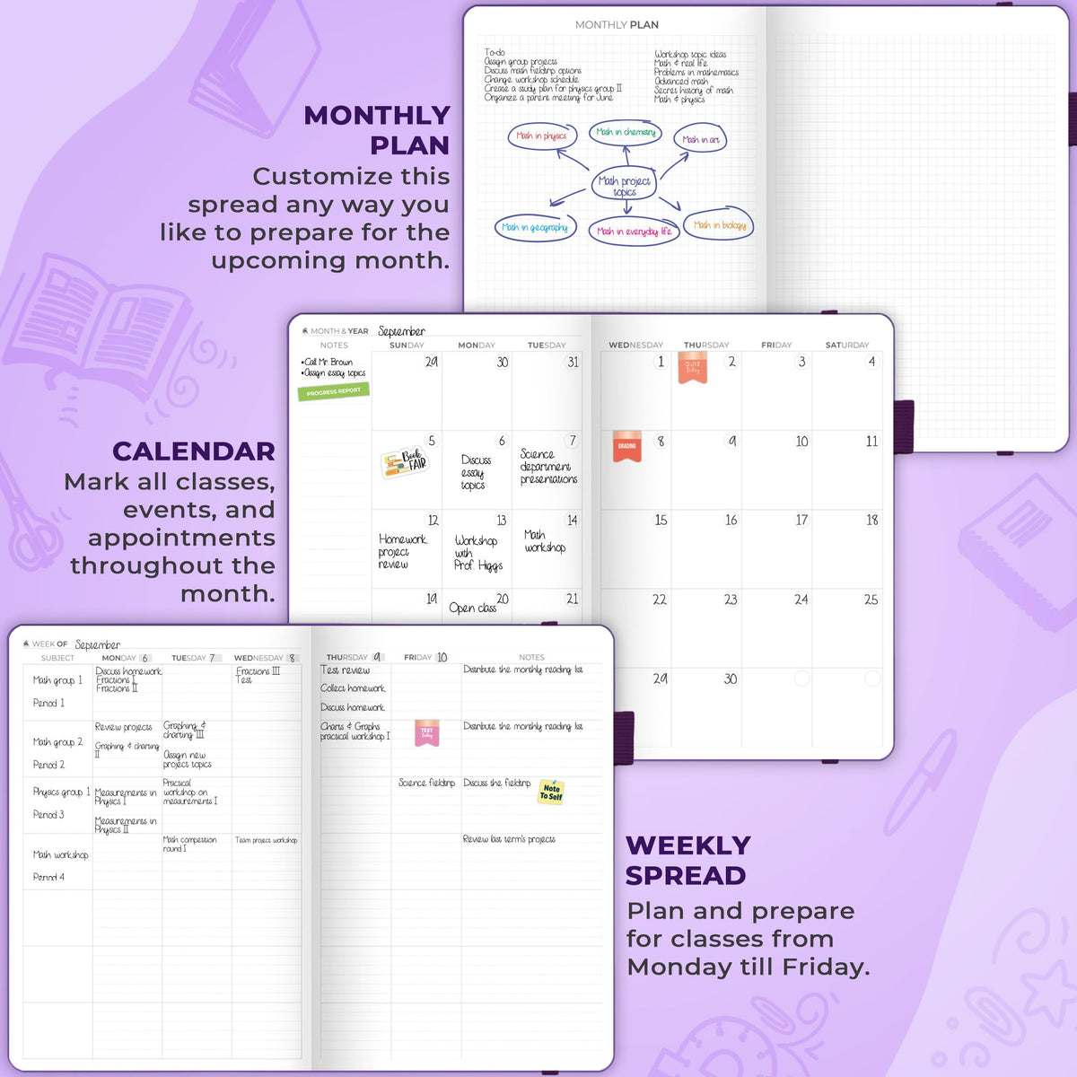 Clever Fox Teacher Planner – School Year Planner with Calendars & Lesson Plans – Teacher Plan Book for Classroom & Homeschool Organization - Undated, 7x10″, Hardcover (Purple)