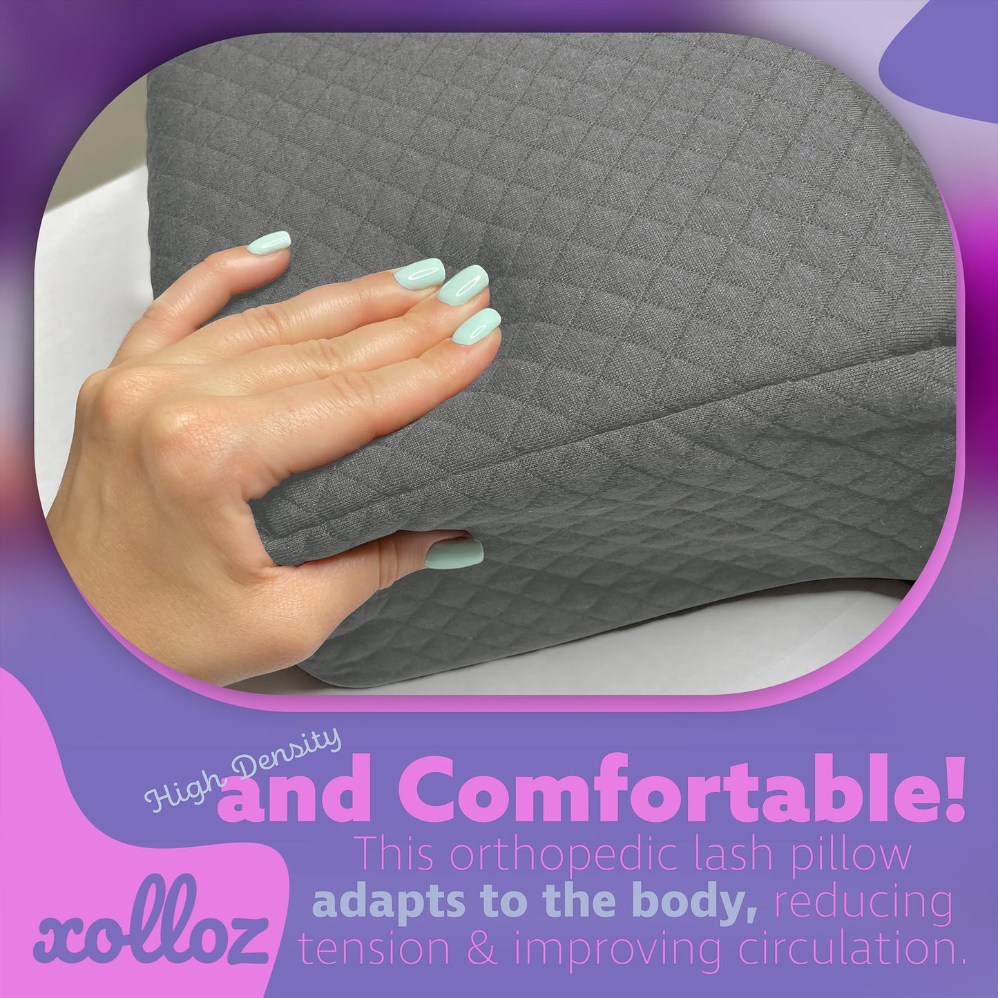 Lash Pillow for Eyelash Extensions - Curved Memory Foam Bed Pillow, Ergonomic Head Rest with Neck Support, Side Pockets for Tools, Fits Lash Beds for Tech – Gray