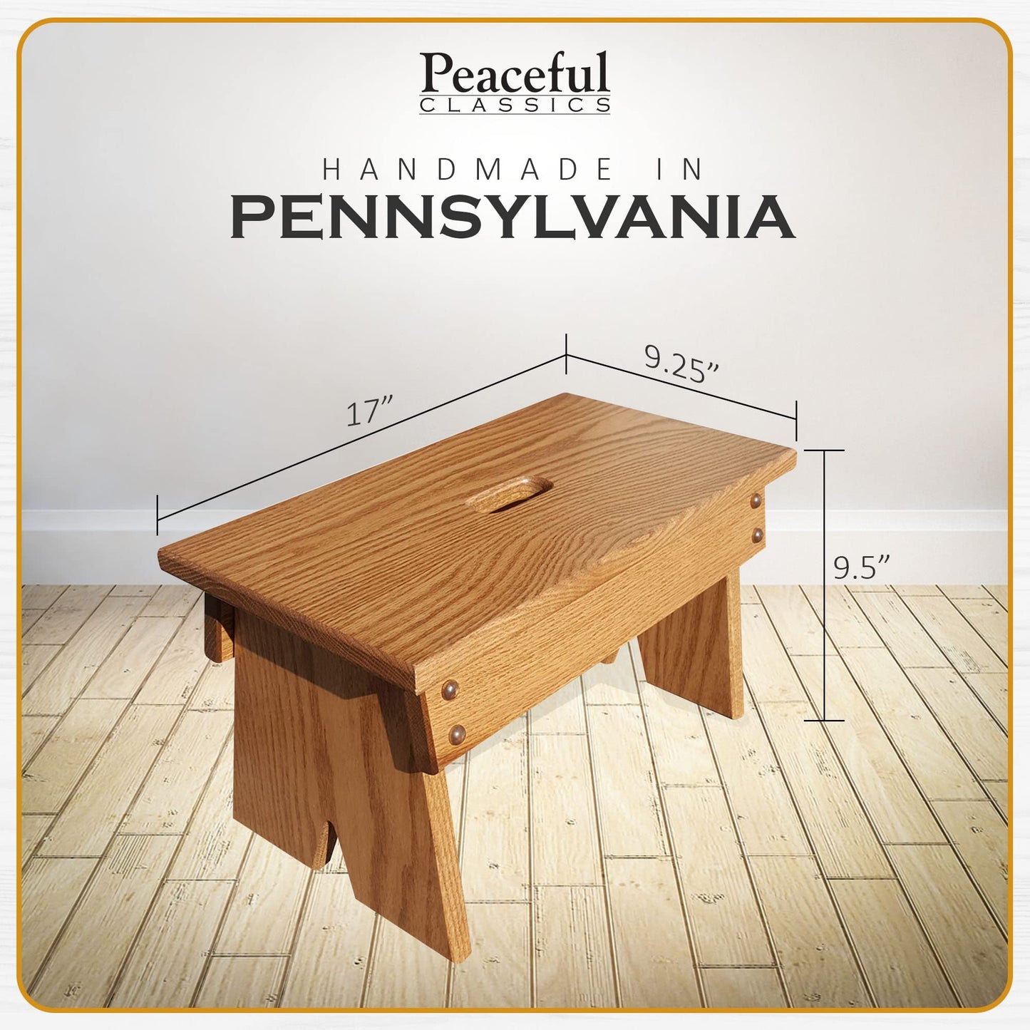 Peaceful Classics Step Stool - Amish Handmade Kids Step Stools - Bathroom, Bedroom, Living Room Or Kitchen Step Stool for Adults - Multipurpose Foot Stool Made of Solid Oak (9" High, Provincial)