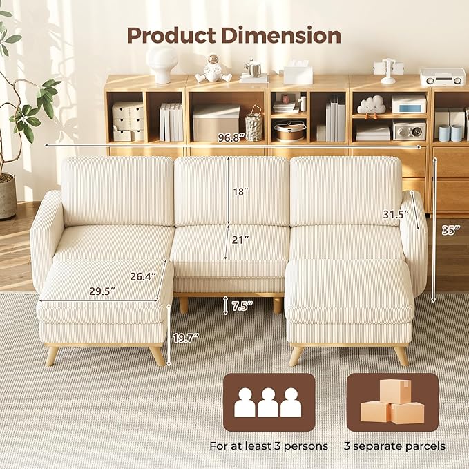 Vesgantti 97" Modular Sectional Sofa Beige, U-Shaped Couch