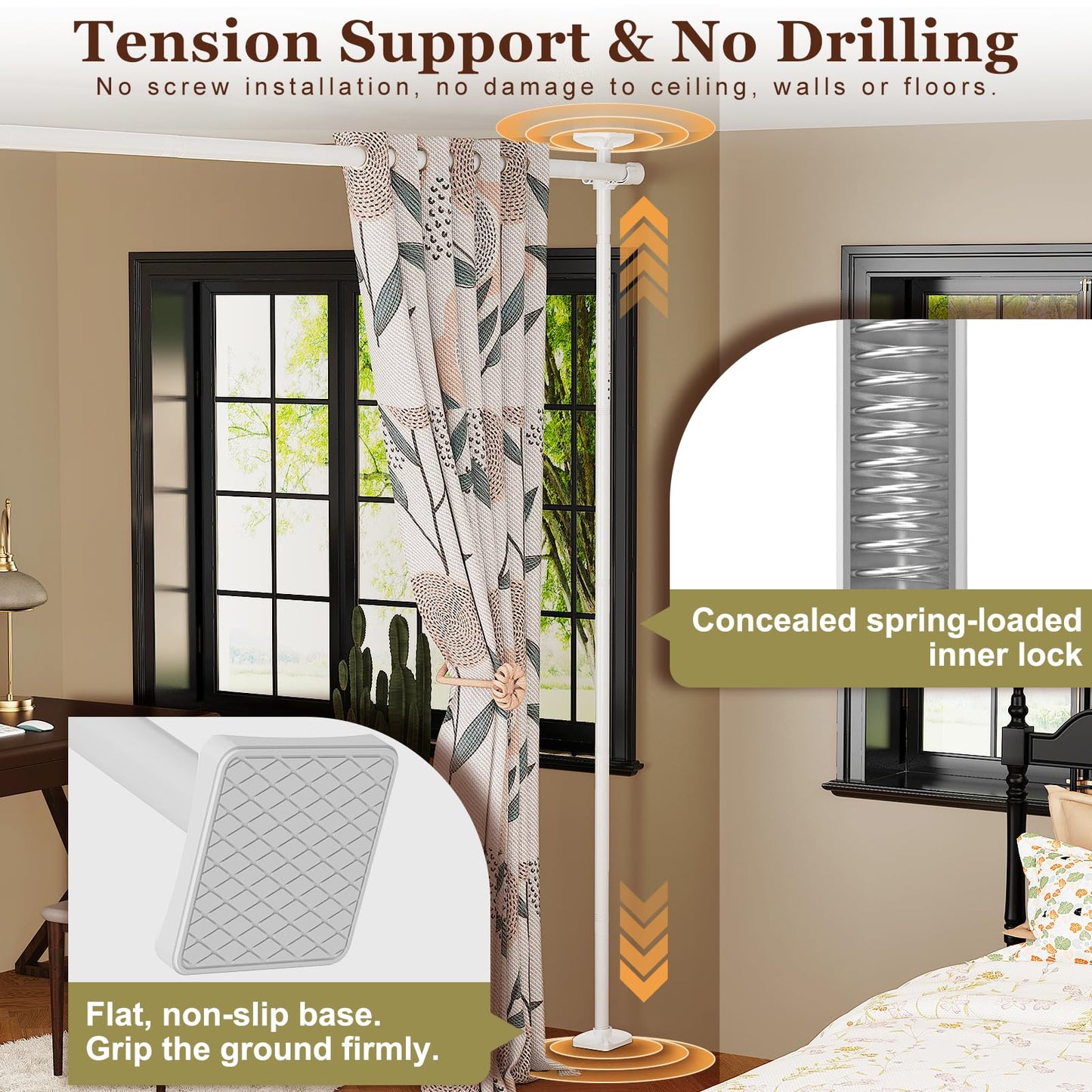Goovilla Room Divider for Room Separation, Tension Curtain Rods No Drilling, 4-10ft(H) 28-70inch(W) Adjustable Temporary Privacy Wall Divider, Heavy Duty Freestanding Space Partition Separator, White