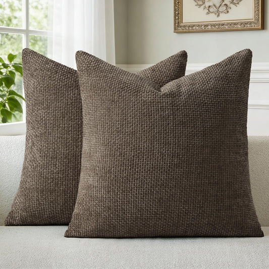 a moment Dark Brown Chenille Throw Pillow Covers 18x18 Inch Pack of 2 Modern Decorative Throw Pillow Covers Farmhouse Cross Covers Home Decor for Sofa Bedroom Living Room