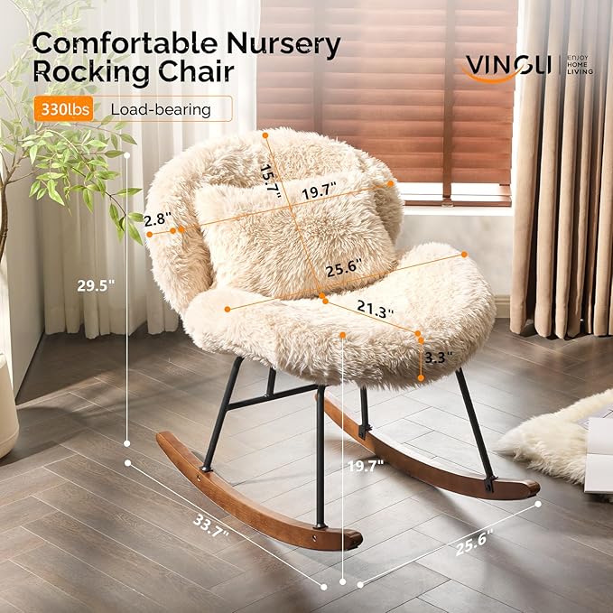 VINGLI 25.6" Extra Wide Criss Cross Nursery Rocking Chair, Cute Curved 115°