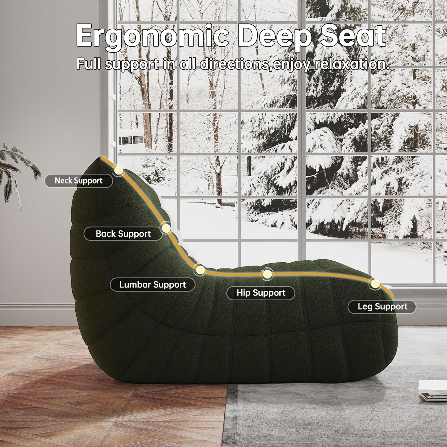 WHGBJA Bean Bag Chair for Adults, Lazy Bean Bag Sofa for Bedroom, Living Room, Reading, Gaming Floor Sofa Chair, Boneless, Comfy