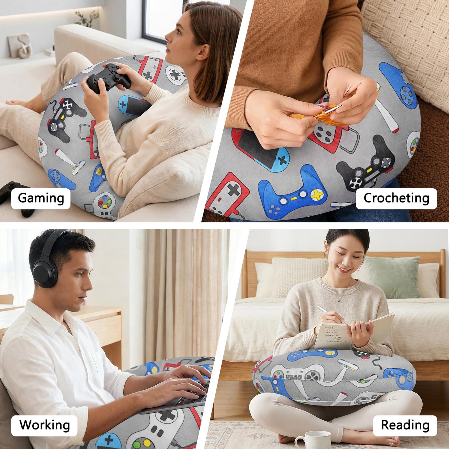 Crafting Pillow for Crocheting, Crochet Pillow for Lap Support, 12 Fun Print Styles, Ergonomic Arm Support, For Bed, Floor, Chair Comfort, Pain Relief and Fatigue for Gaming and Woking (Button)