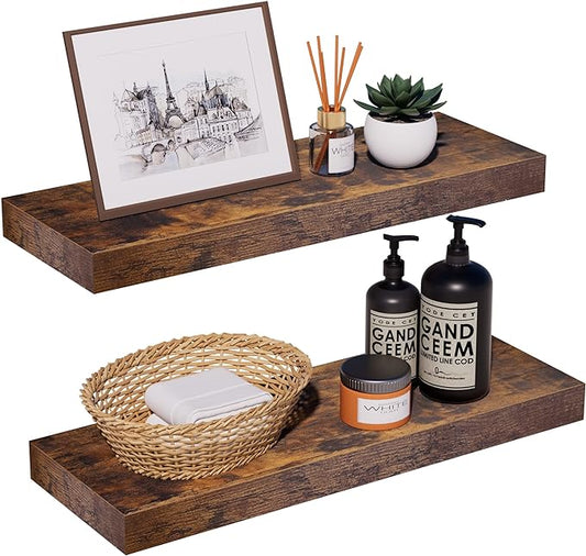 Rustic Brown Floating Shelves for Wall，24in Wall Mounted Display Ledge Shelves