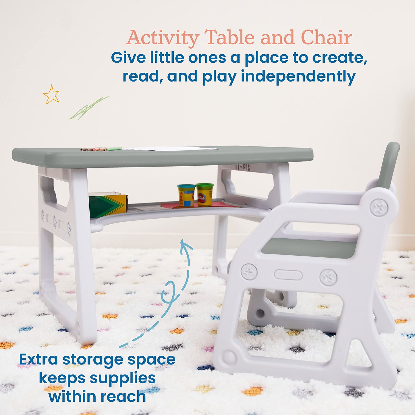 ECR4Kids Toddler Plus Desk and Chair, Kids Furniture, Grey/Light Grey, 2-Piece