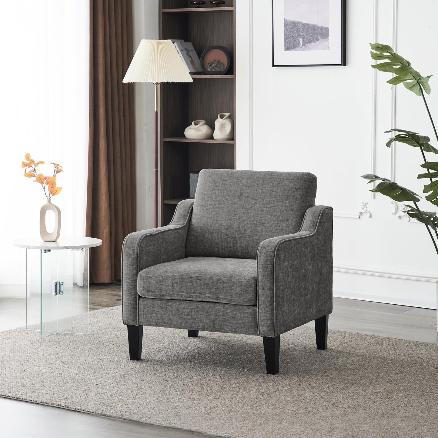 VINGLI Accent Chairs for Living Room Chairs Reading Chair Mid Century Modern Chair Soft Chenille Sofa Chair Upholstered Arm Chair Comfy Chair Side Chair (Light Grey Chenille)