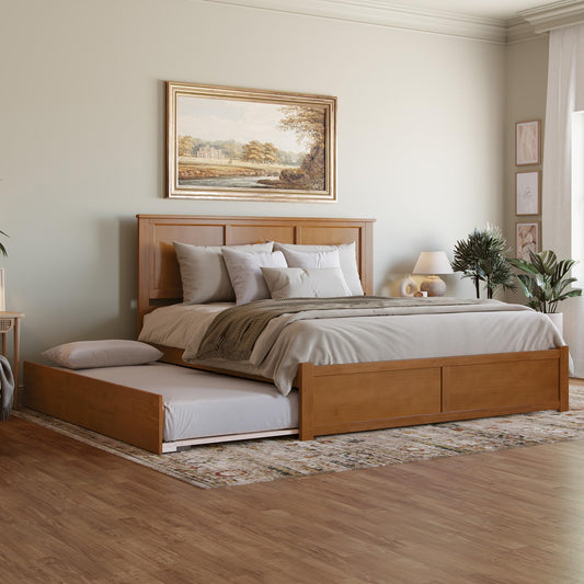 AFI, Madison King Platform Bed with Footboard & Twin XL Trundle, Light Toffee
