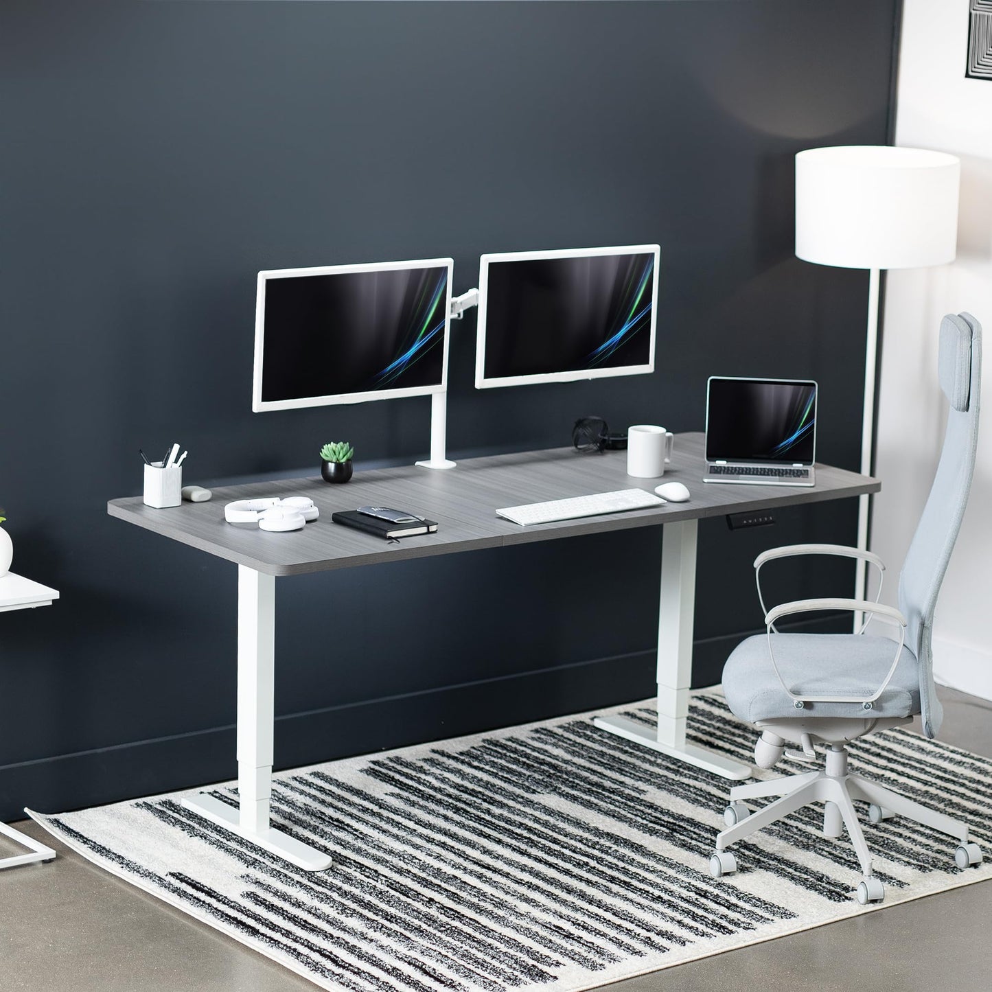 VIVO Electric 71 x 30 in Dual Motor Sit Stand Desk, Memory Height Adjustment, 2B Series, Dark Gray Top White Frame, DESK-KIT-2W7G