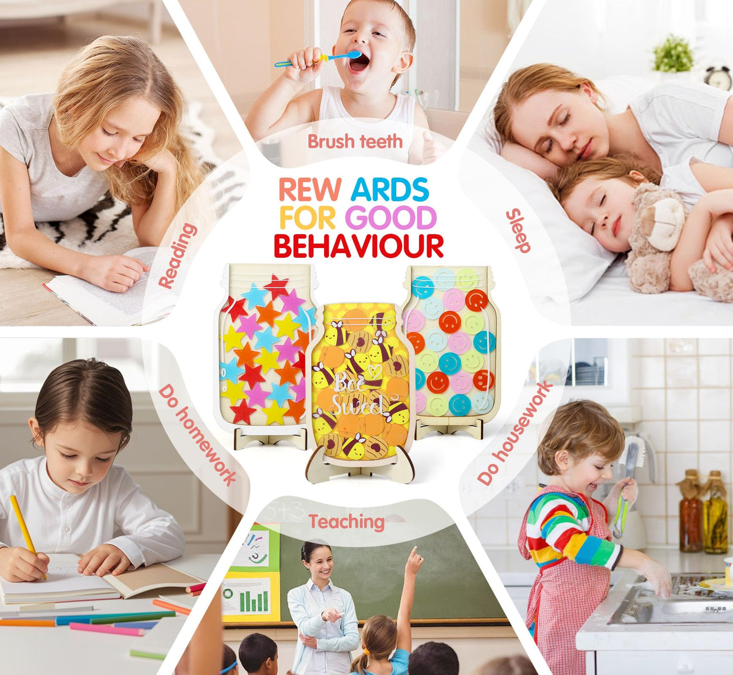 haotuntrek Magnetic Reward Jar with Star Jar for Kids - Classroom Reward Chart, Behavior Incentives System & Class Reward Tool for Home and Schoo (Bee)