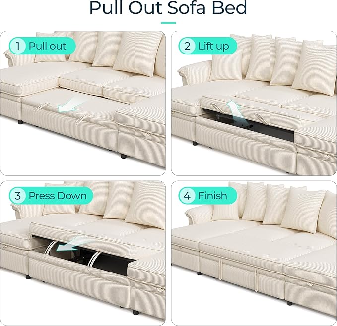 LINSY HOME Oversized Sectional Sleeper Sofa