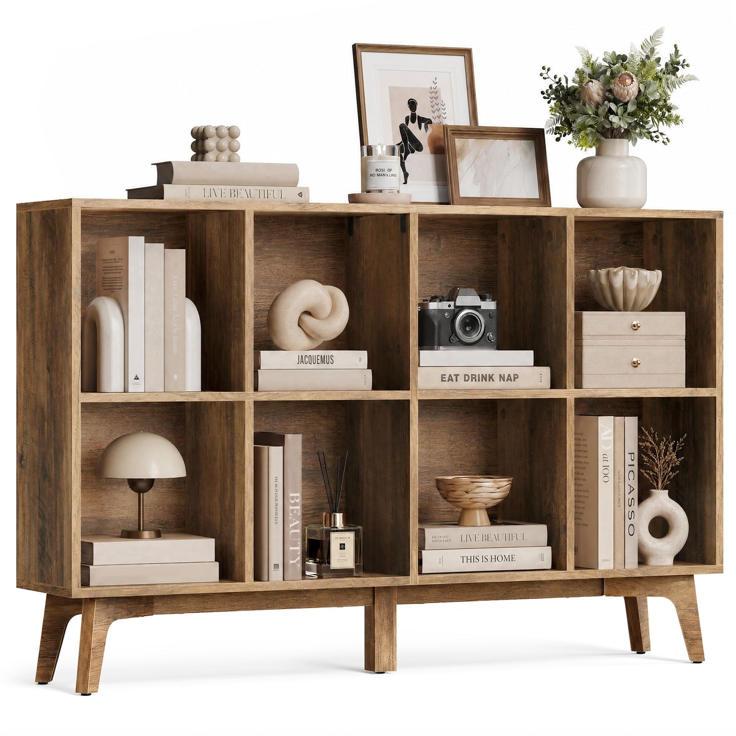 VASAGLE MAEZO Collection - Bookshelf, Bookcase, Cube Shelf with 8 Compartments, Storage Shelf, for Living Room, Home Office, Dining Room, 9.4 x 47.1 x 30.3 Inches, Honey Brown ULBC193KB01S