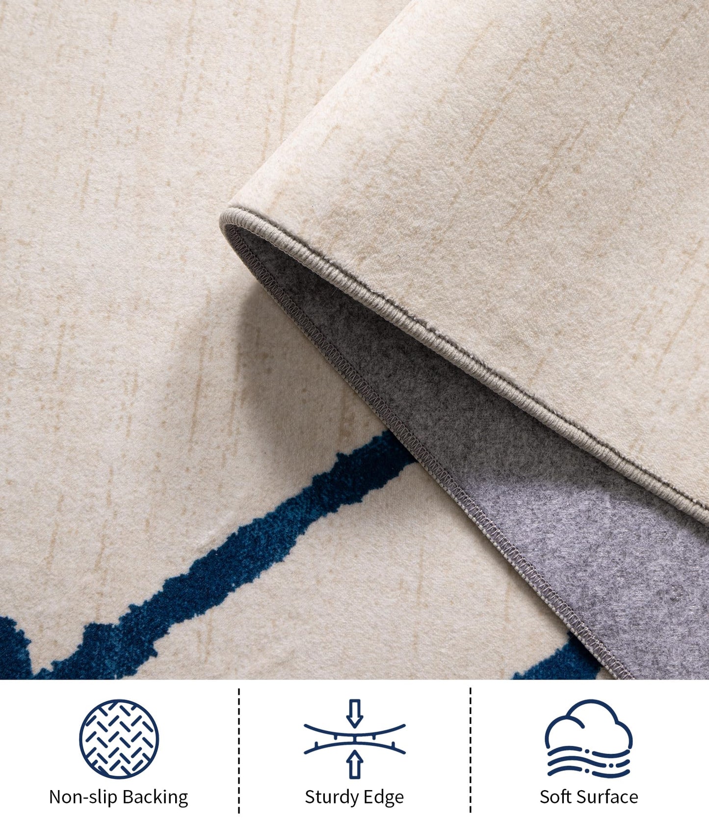 YIHOUSE Boho Rugs for Living Room, 6x9 Western Beige and Blue Area Rug, Moroccan Geometric Soft Low-Pile Washable Rugs for Bedroom, Dining Room