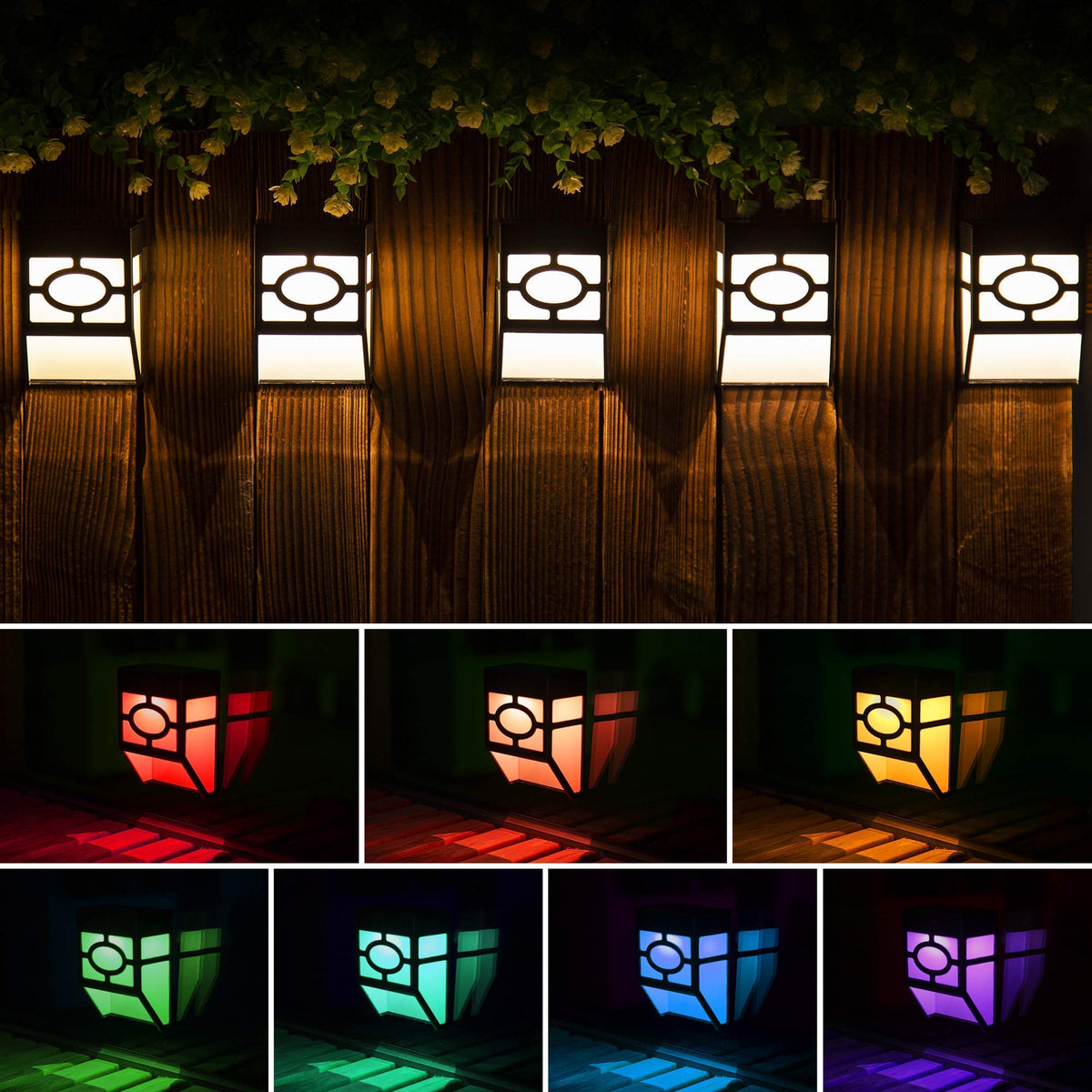 Solpex Solar Deck Lights,Solar Fence Lights, 2 Modes Christmas Decoration Lights,Unique Pattern, Waterproof Automatic Outside, Deck, Patio, Stairs, Yard, Steps, Path & Driveway (RGB & Black 8-Pack)