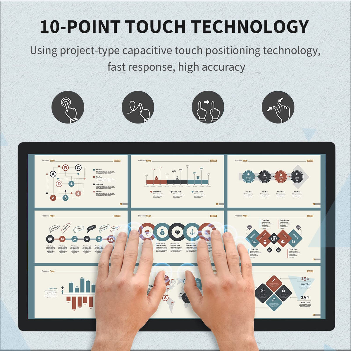 TouchWo 23.8 inch Capacitive Multi-Touch Screen Industrial Monitor, 16:9 Display 1920 x 1080P, Built-in Speakers, VGA, DVI & HD-MI Monitor for PC, POS, Small Business, Restaurant