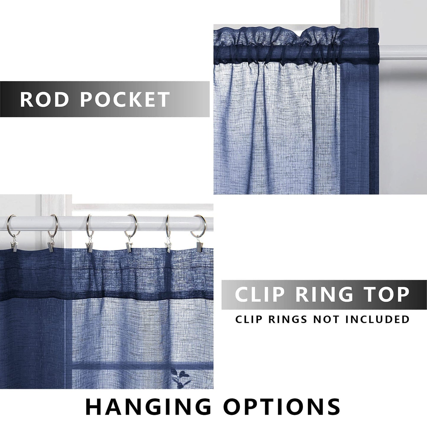 KOUFALL Navy Blue Sheer Curtains 63 Inch Length for Living Room 2 Panels Set,Kids Curtains for Bedroom Boys Room,Dark Blue