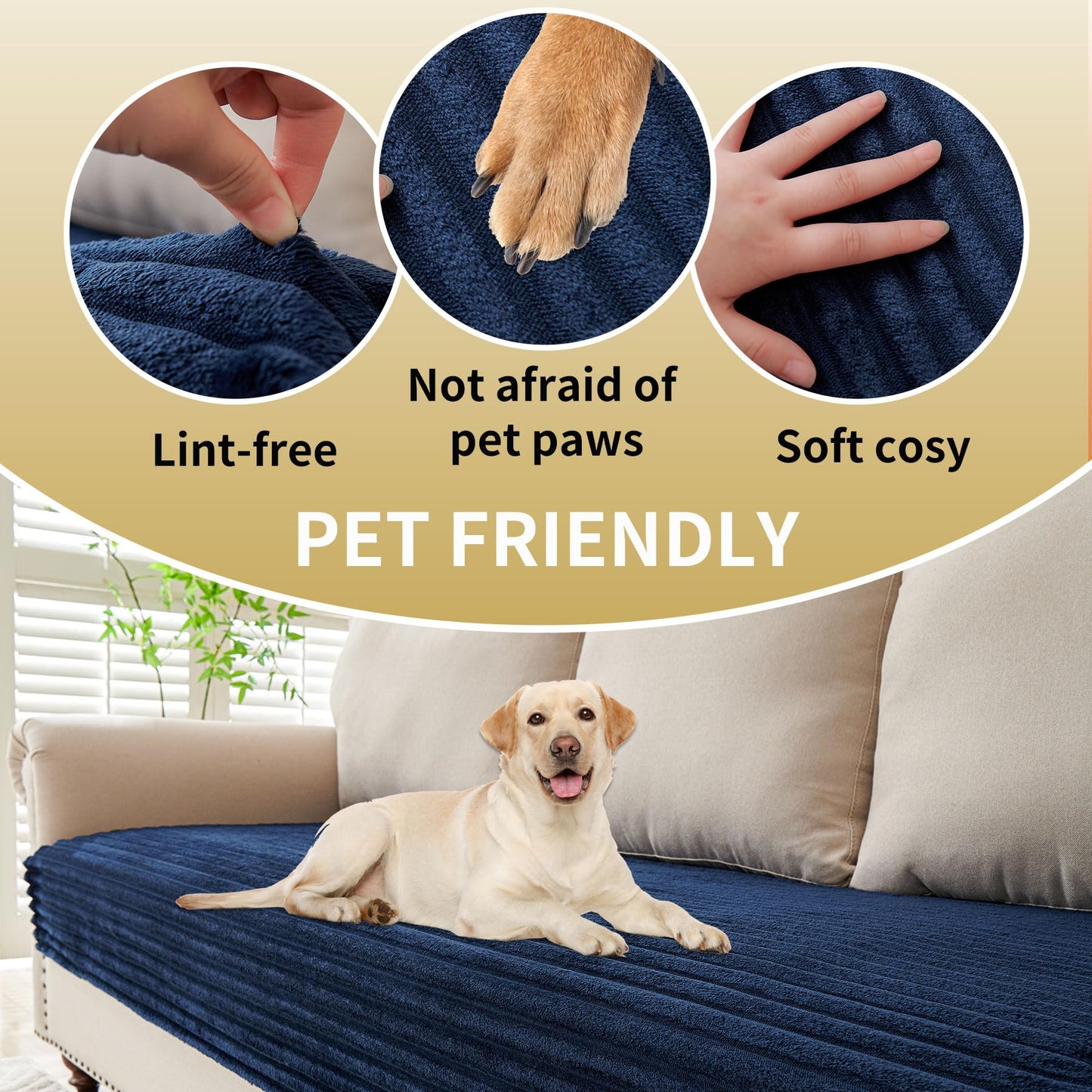 HAOMAIJIA Waterproof Couch Cover for Dogs Washable,Faux Fur Pet Couch Covers for Sofa,Soft Dog Bed Cover Non-Slip Couch Covers for 3 Cushion Couch Sofa Pet Friendly (Navy Blue, 35" x 95" 1 Pack)