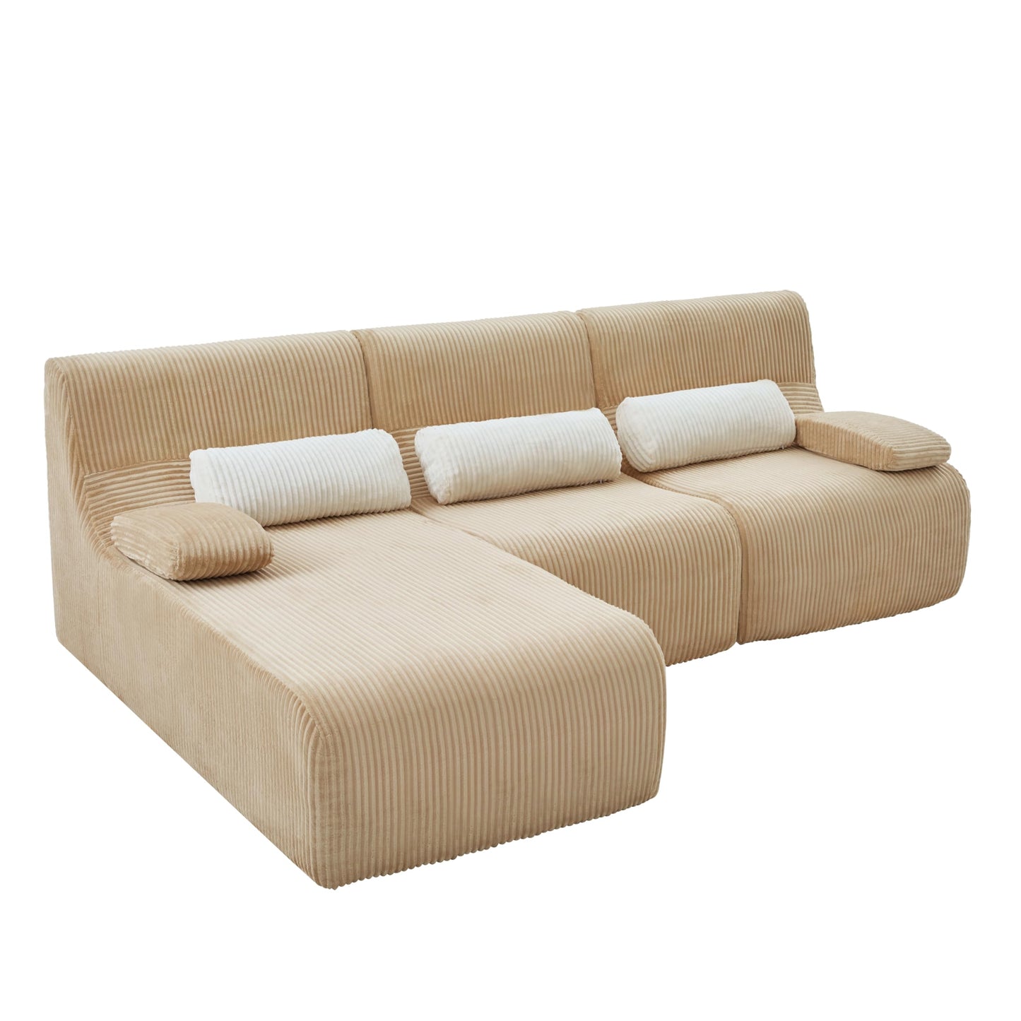 Merax Modern 98 Inch L-Shaped Convertible Sofa with Chaise and Pillows, Boneless 3-Seat Sectional Sofa Couch with Ergonomic Curved Seat & Backrest, Couch Set for Living Room, Coffee