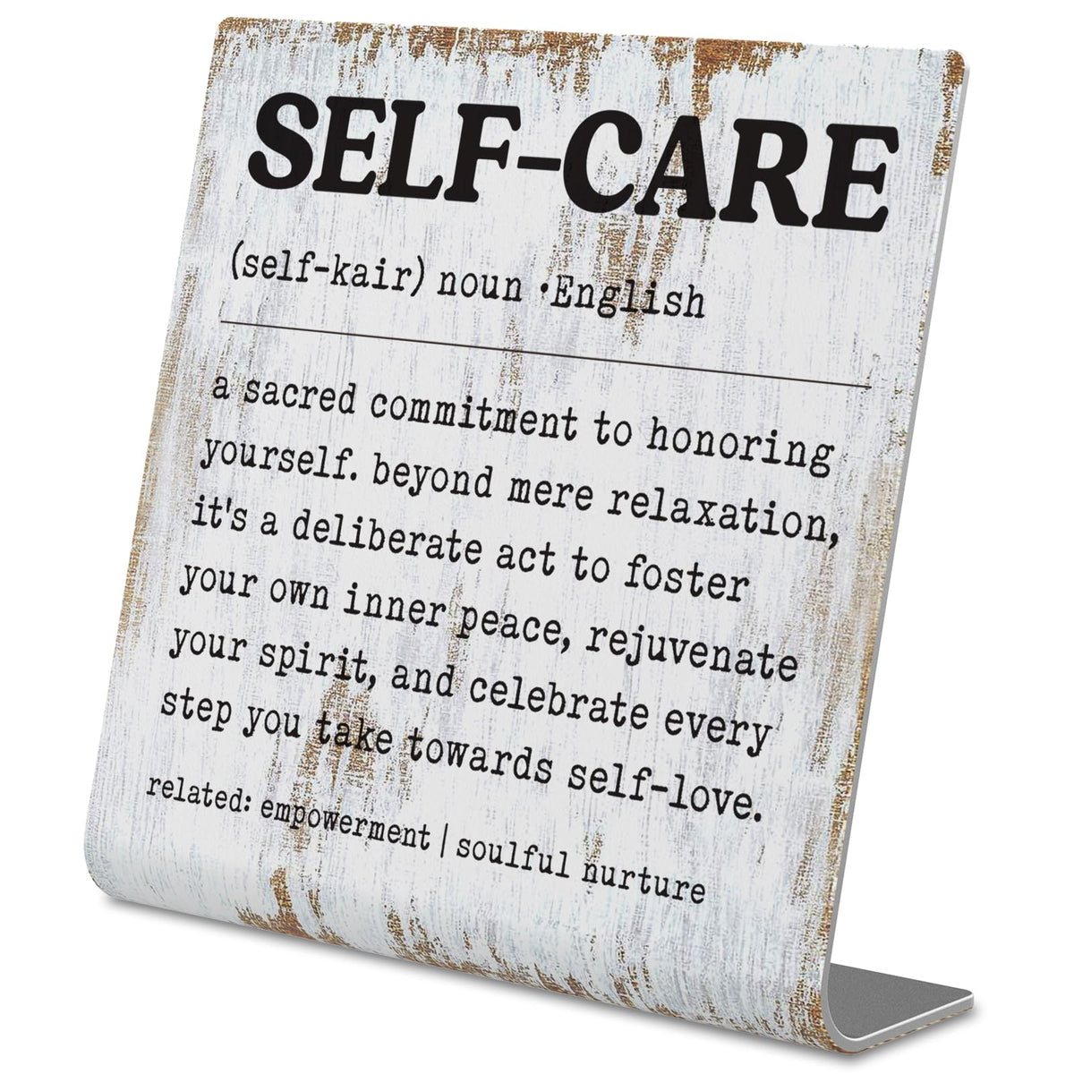 Self-Care Inspirational Desk Sign Inner Peace Self-Love Quote Plaque, Rustic Steel Decor for Therapists, Women, Friends, or Office Spaces, Daily Mental Wellness Reminder Gift XLK521