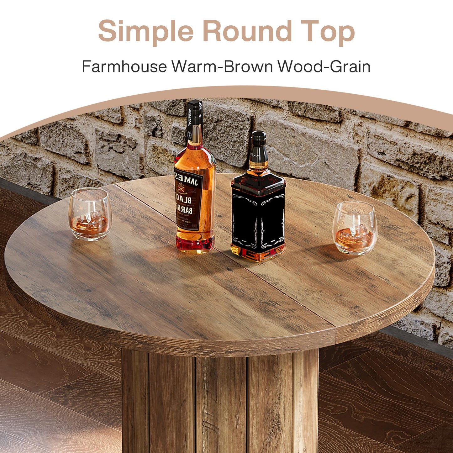 Tribesigns Round Bar Table, 39.4" H Wood Bistro Pub Table with Metal Ring Footrest for Dining Coffee Cocktail Living Room, Small Space, Brown(Only Table)