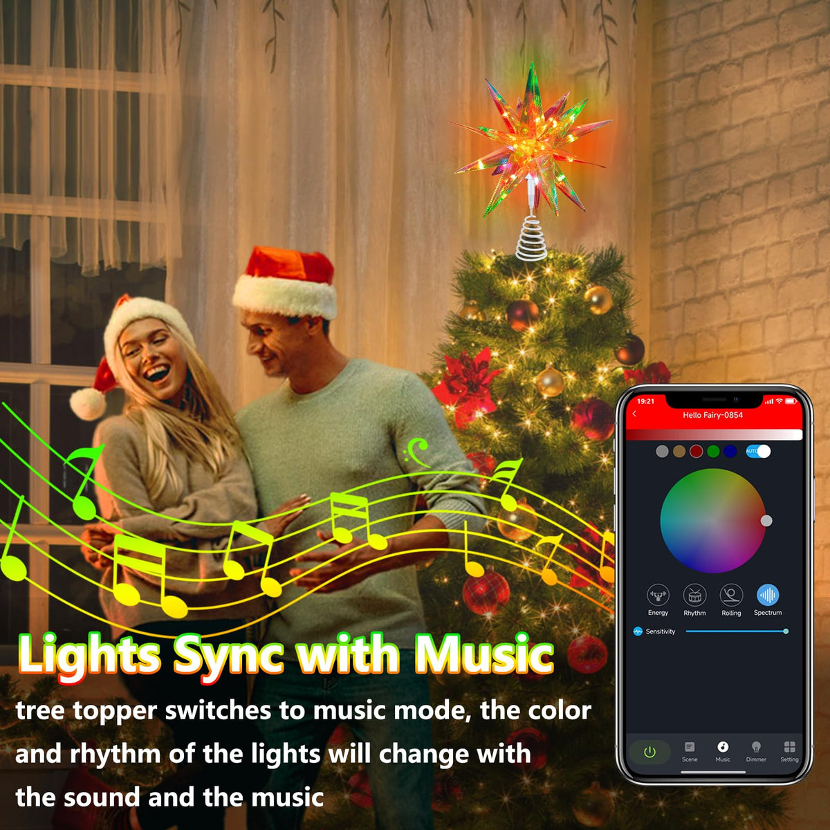 LEDLampsWorld 3D Moravian Star Tree Topper, PET Christmas Star Tree Toppers Powered by USB, App Control LED Smart Christmas Light with Remote for Xmas Tree
