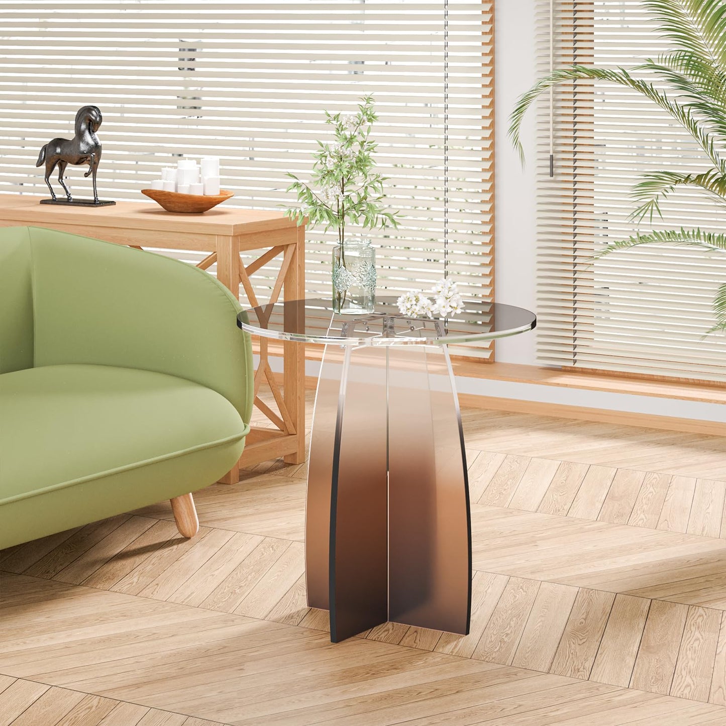 Dethan Amber Gradient Acrylic End Table, Modern Side Table for Living Room, Bedroom & Office, Luxury Lucite Accent Table Furniture, 20 x 20 x 21.1 in