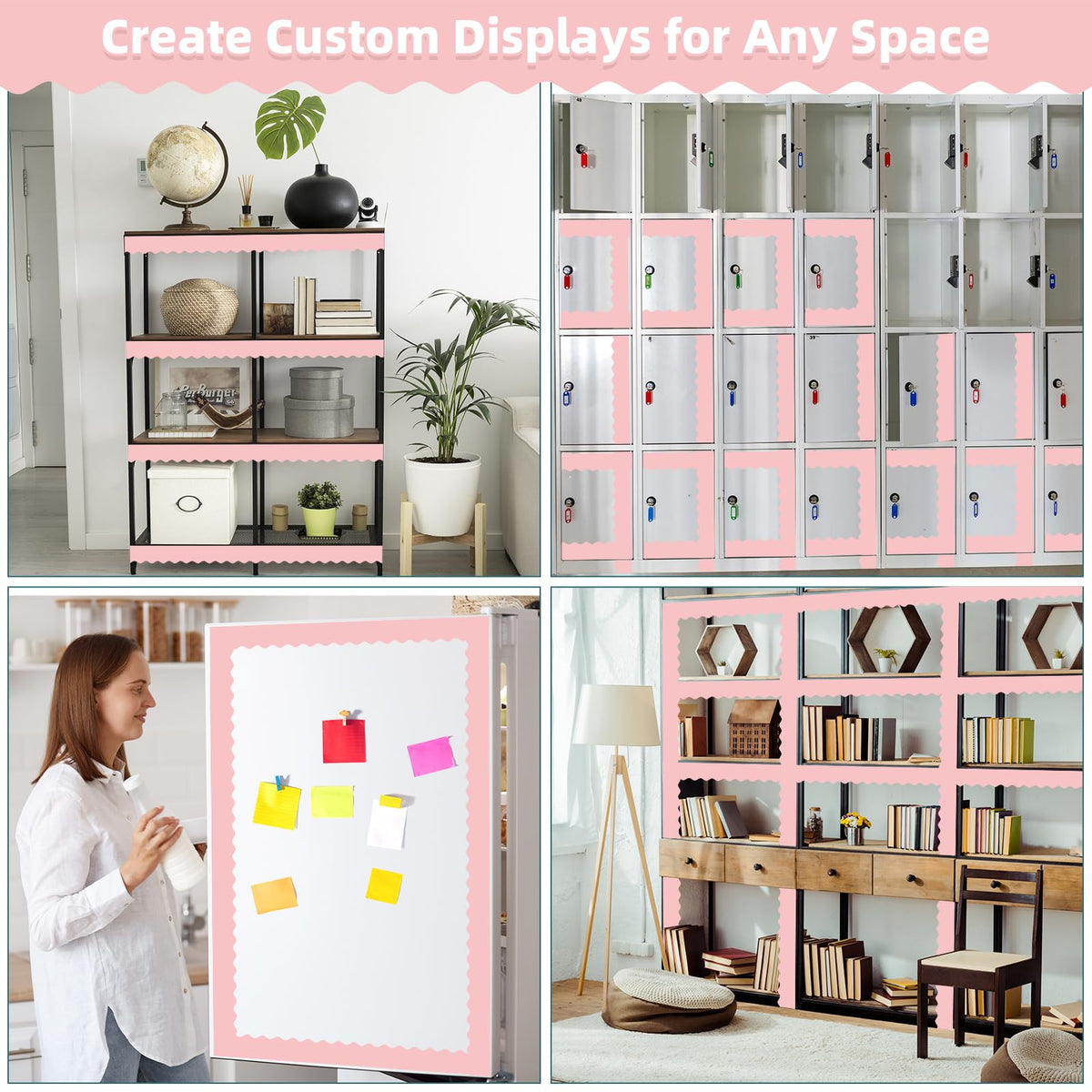 30 Pcs Magnetic Borders for Classroom Whiteboard - Light Pink Magnetic Bulletin Board Border Set - Scalloped Chalkboard Border Strips for Teachers, Parents, DIY Home,School & Office Decoration