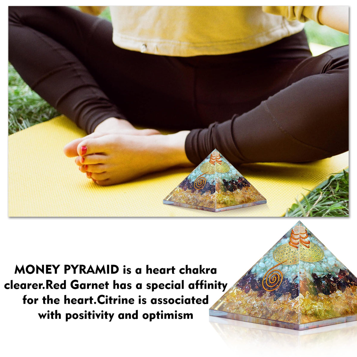 Triple Money Orgone Pyramid Attract Wealth and Prosperity- Crystals Pyramid for Positive Energy and Meditation Yoga Positive Energy Promotes Wealth, Prosperity and attracts Success