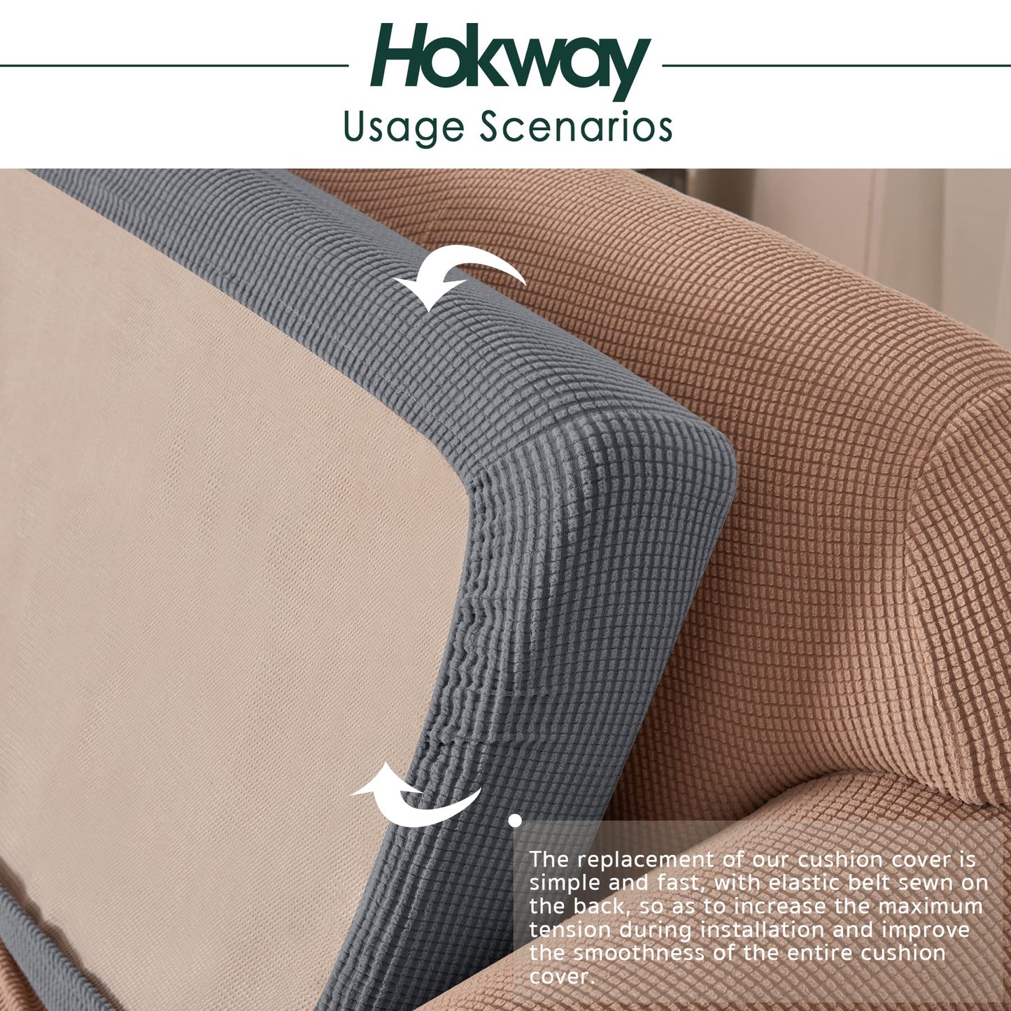 Hokway Stretch Individual Couch Cushion Covers, Washable Sofa Seat Slipcovers for Loveseat Sofa, Soft Durable Cushion Protector with Elastic Bottom for Pet(Light Grey, 3 PC)