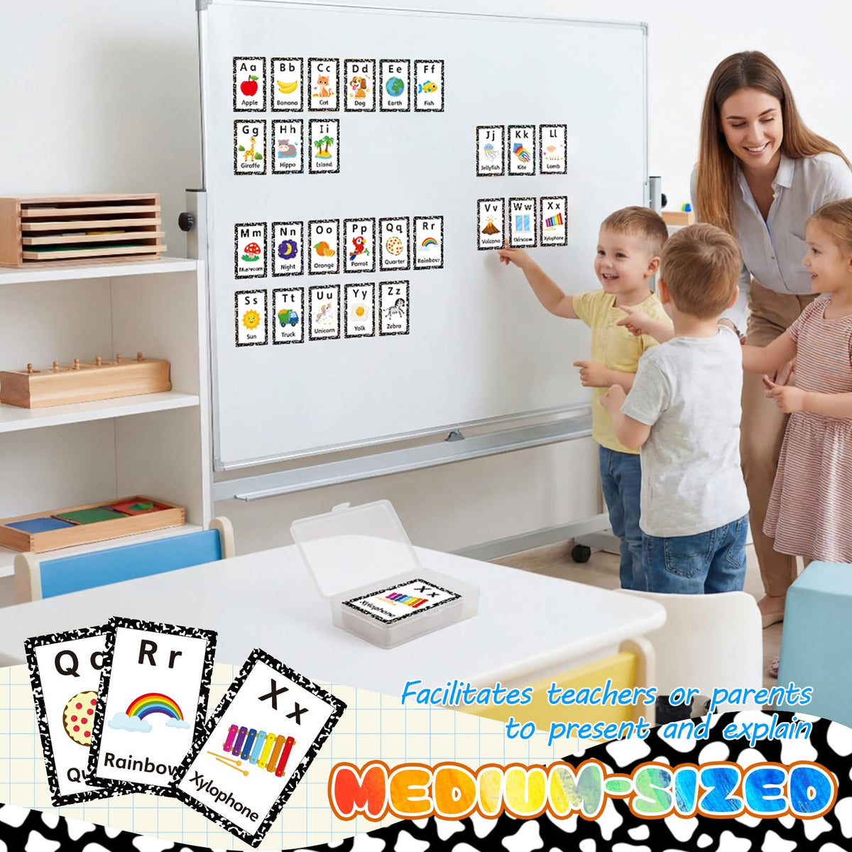 Epakh 26 Pcs Magnetic Alphabet Flash Cards with Storage Box 26 A - Z Letters for Kids, Preschool, ESL, Montessori Learning, Educational Gift for Toddlers, Classroom(Classical)