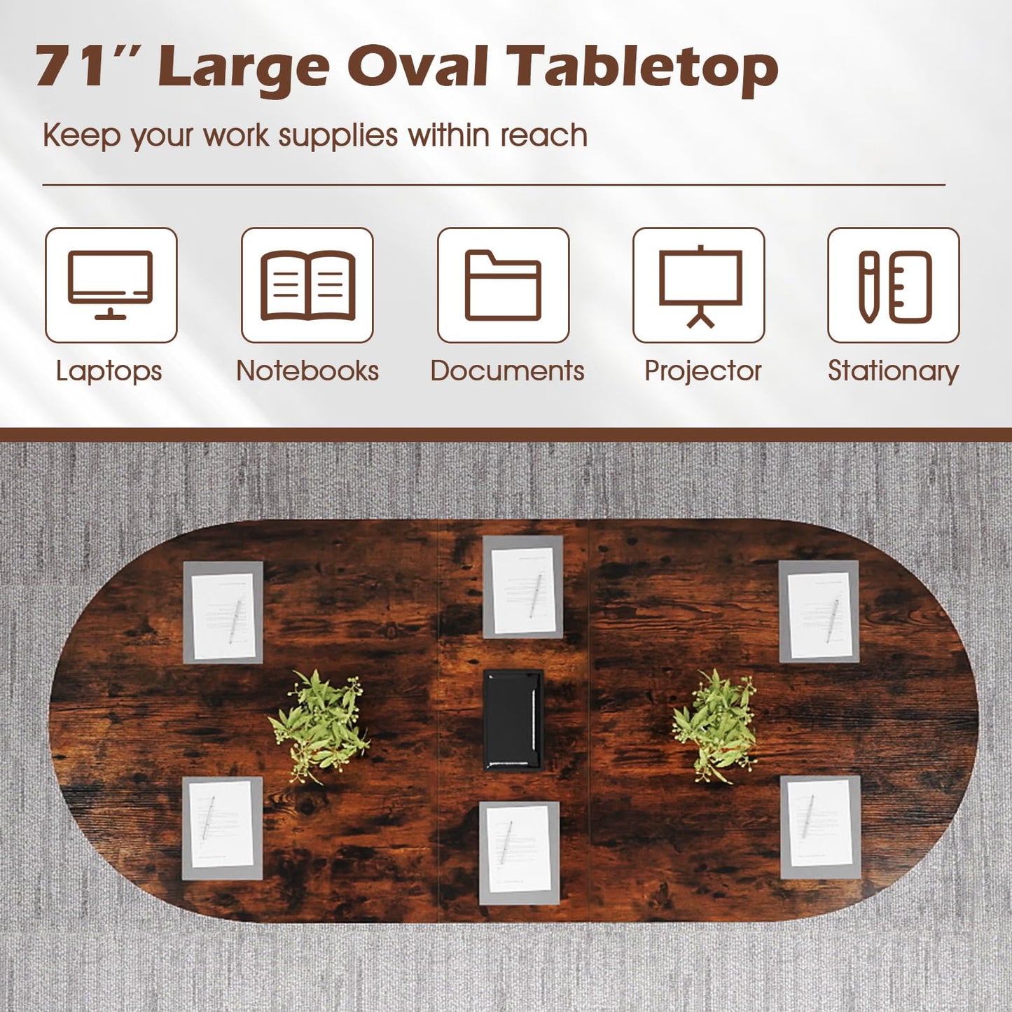 Giantex 71" Conference Table, Large Oval Meeting Table with Cable Management Grommet, Sturdy Metal Legs, Industrial Business Training Seminar Desk for Office Conference Room Boardroom