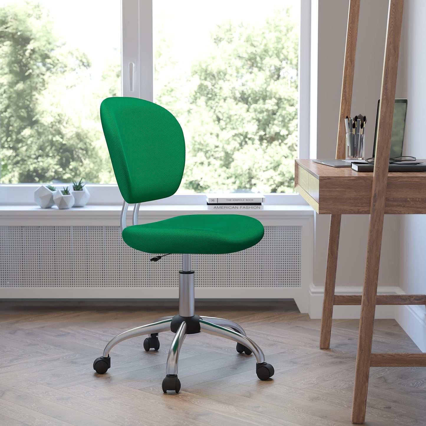 Flash Furniture Beverly Mid-Back Bright Green Mesh Padded Swivel Task Office Chair with Chrome Base
