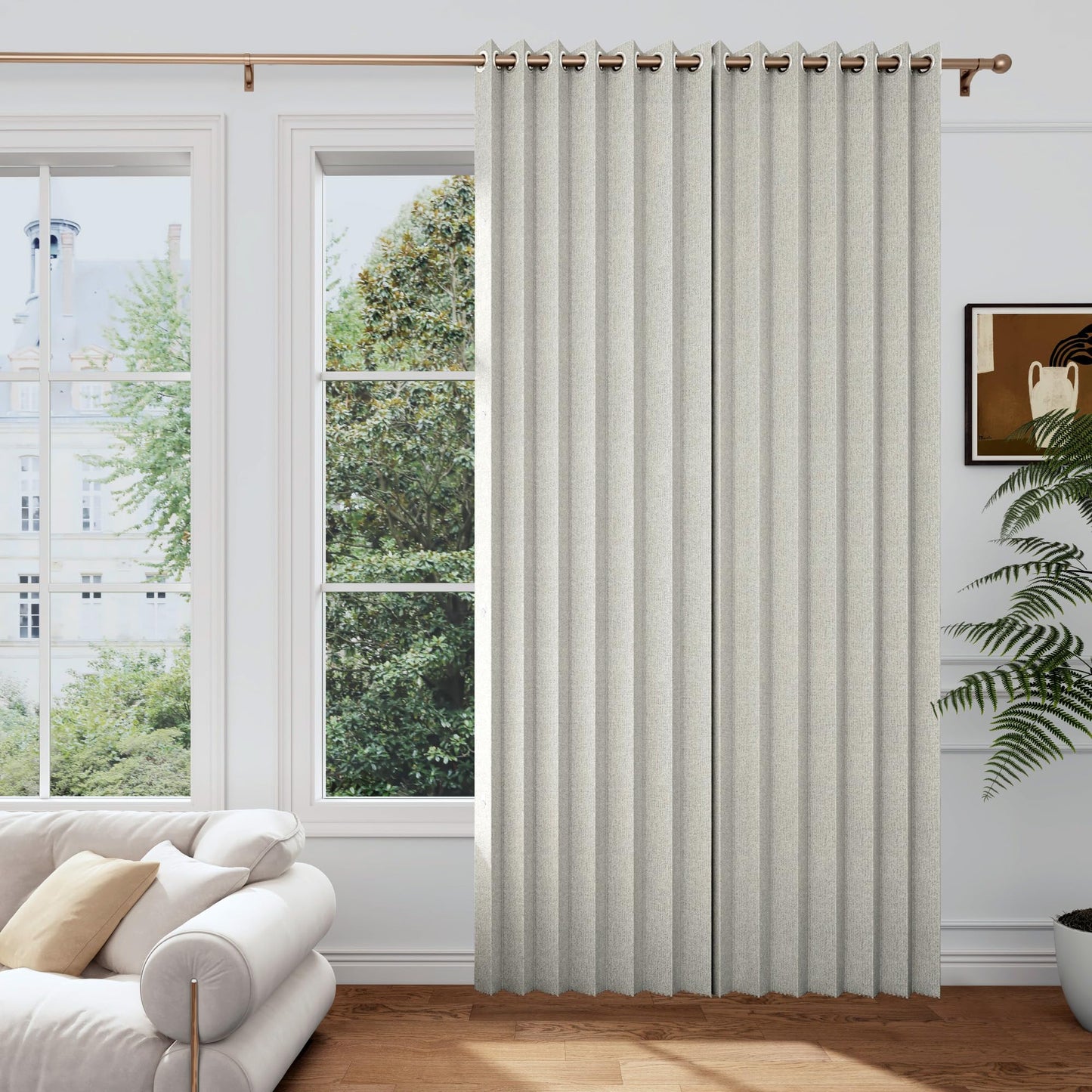HMYI Faux Linen Curtain Black Out 96 inch Long, Memory Trained Pinch Pleated Vertical Drape for Loft/Home Office, 1 Panel, W52 x L96, Natural
