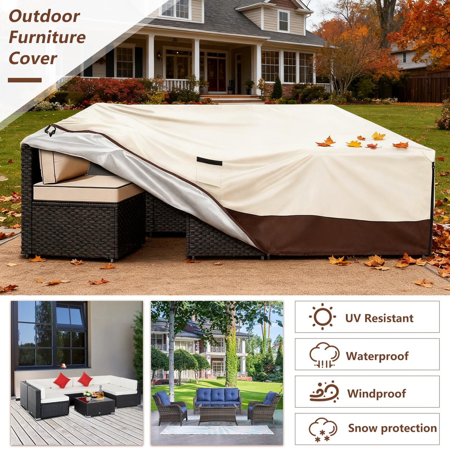 Exokugo Patio Furniture Covers Waterproof,Heavy Duty Outdoor Furniture Covers, Rectangle Patio Table Cover Fits 5-8Piece Sectional Set Outdoor Chair Couch Table Sets(126" L x 63" W x 28" H)