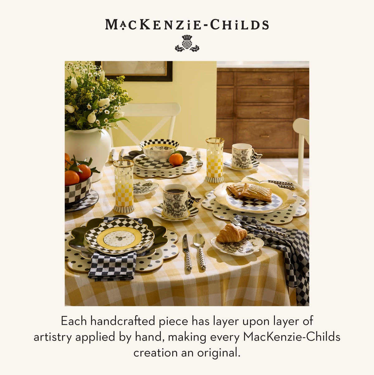 MACKENZIE-CHILDS Porcelain Salt and Pepper Shaker Set, Ceramic Salt and Pepper Holders, Bee Toile