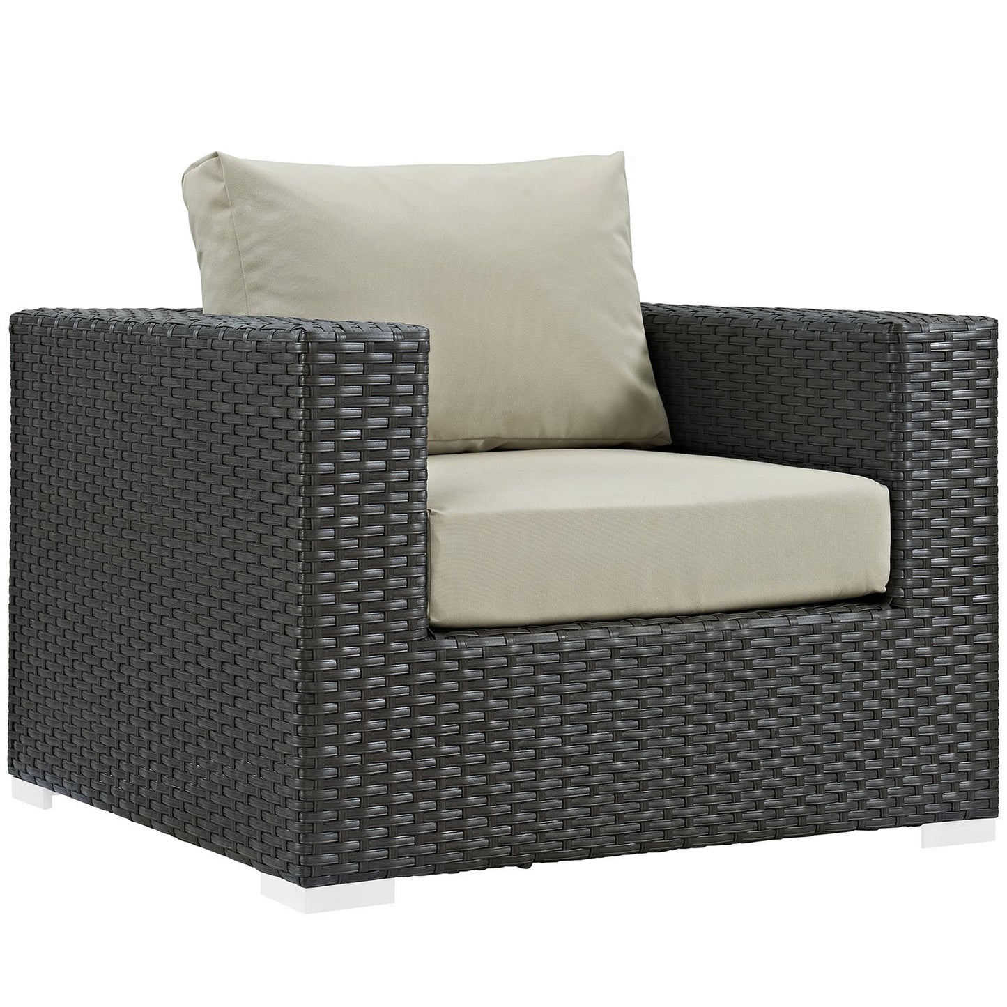 Modway EEI-1850-CHC-BEI Sojourn Wicker Rattan Outdoor Patio Coffee Table, Armchair, Canvas Antique Beige