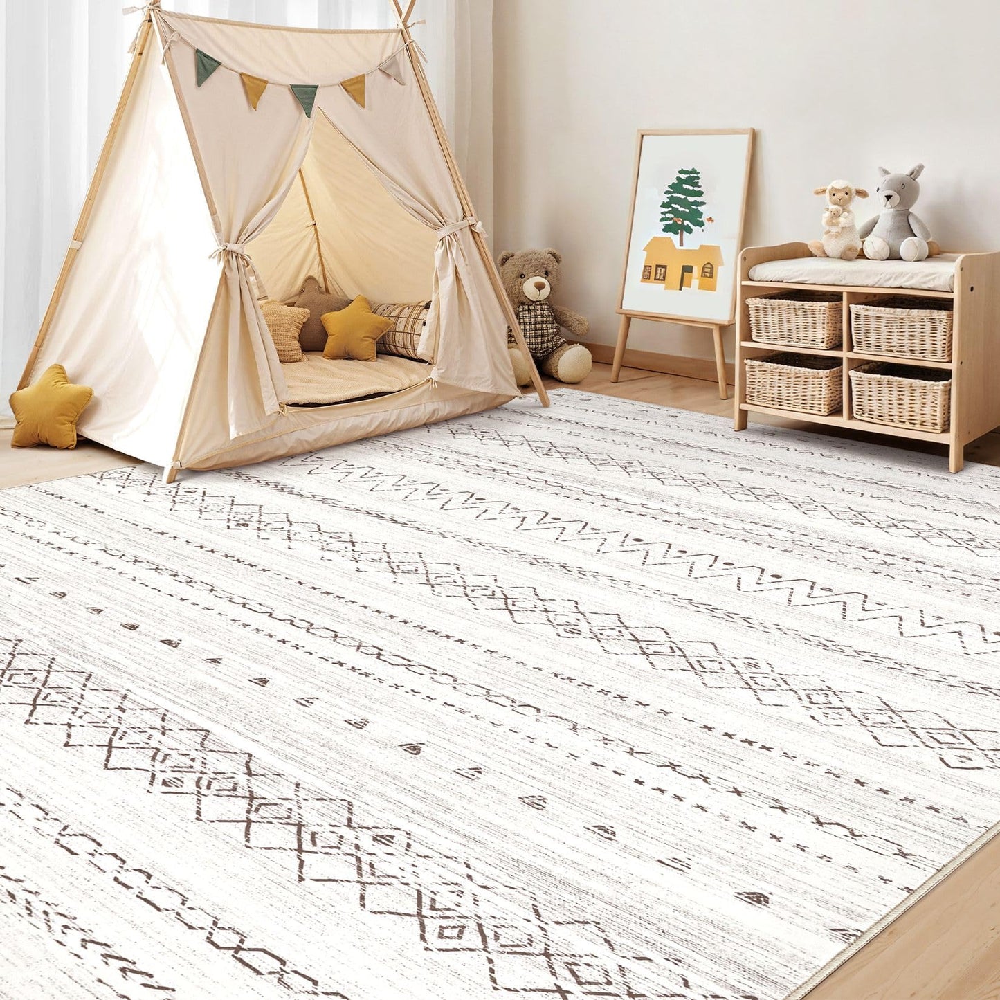cotiled 5x7 Area Rugs Living Room Rug: Washable Boho Rugs with Non Slip Backing Large Soft Indoor Stain Resistant Carpet for Bedroom Farmhouse Dining Room Lightweight Home Decor Brown