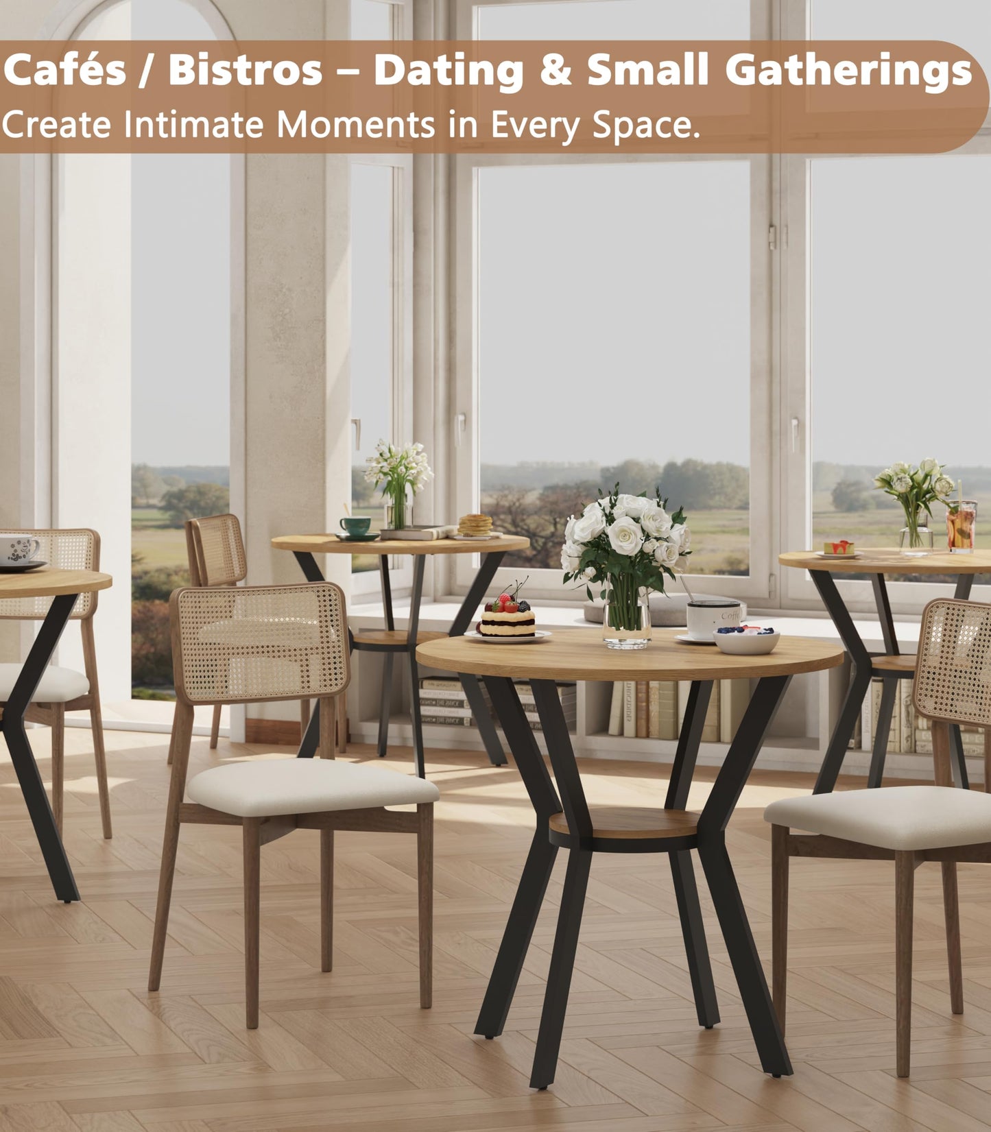 Round Kitchen Tables for 2-4, 31.5" Small Dining Tables with Storage, Rustic Wood Circle Dinner Table with Metal Leg, Farmhouse Dinner Table for Small Space, Dining Room, Kitchen, Office, Apartment
