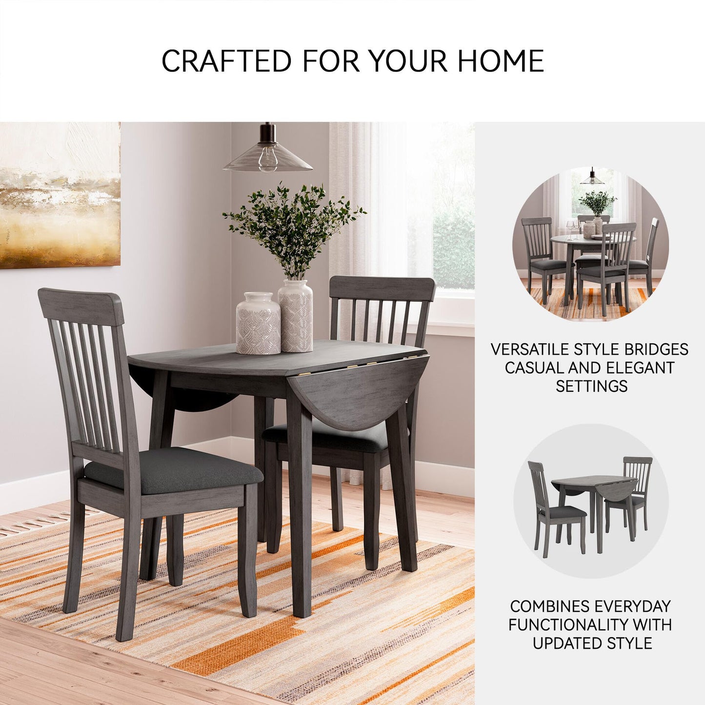 Signature Design by Ashley Shullden Casual Round Dining Small Drop Leaf Table, Seats up to 4, Gray