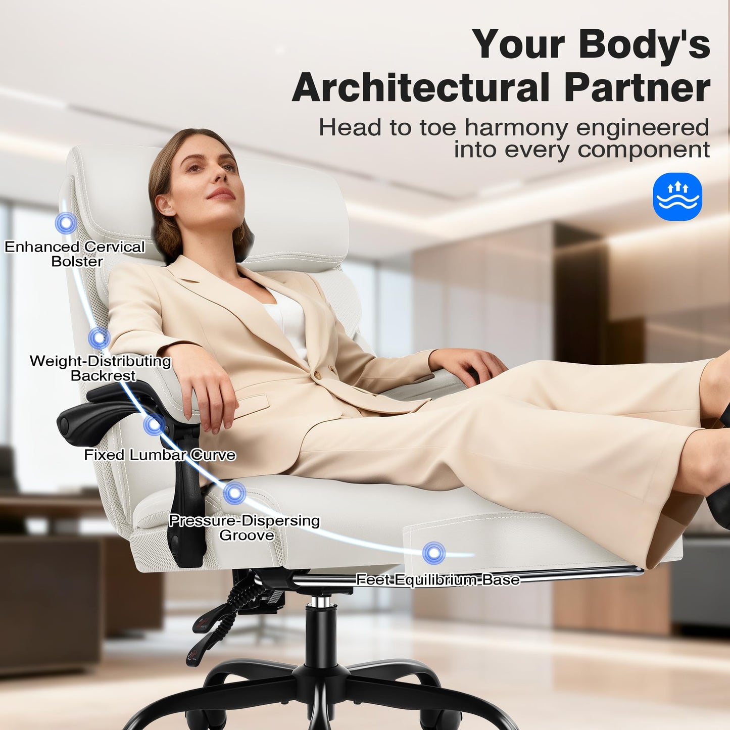 AreShark Office Chair - Ergonomic Comfortable High Back Computer Desk Chair with Foot Rest - Executive Breathable Swivel Rolling Reclining Leather Chair with Lumbar Support for Home Gaming Relaxing