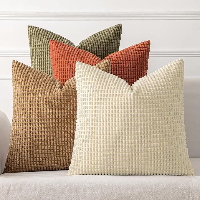 MIULEE Modern Farmhouse Decorative Pillow Covers 16x16 Inch Set of 4 Natural