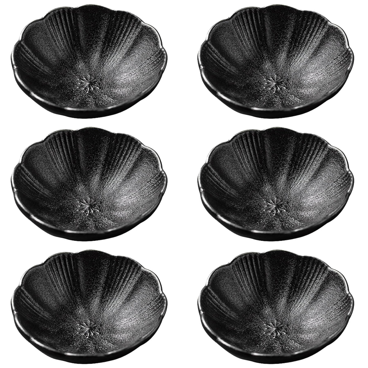 Dipping Bowls, Soy Sauce Dish Ceramic, Small Serving Bowls for Side Dishes Vintage Black Stylish Design, Set of 6 Mini Appetizer Plates for Condiment Sushi Ketchup BBQ Party, 3.34 Inch