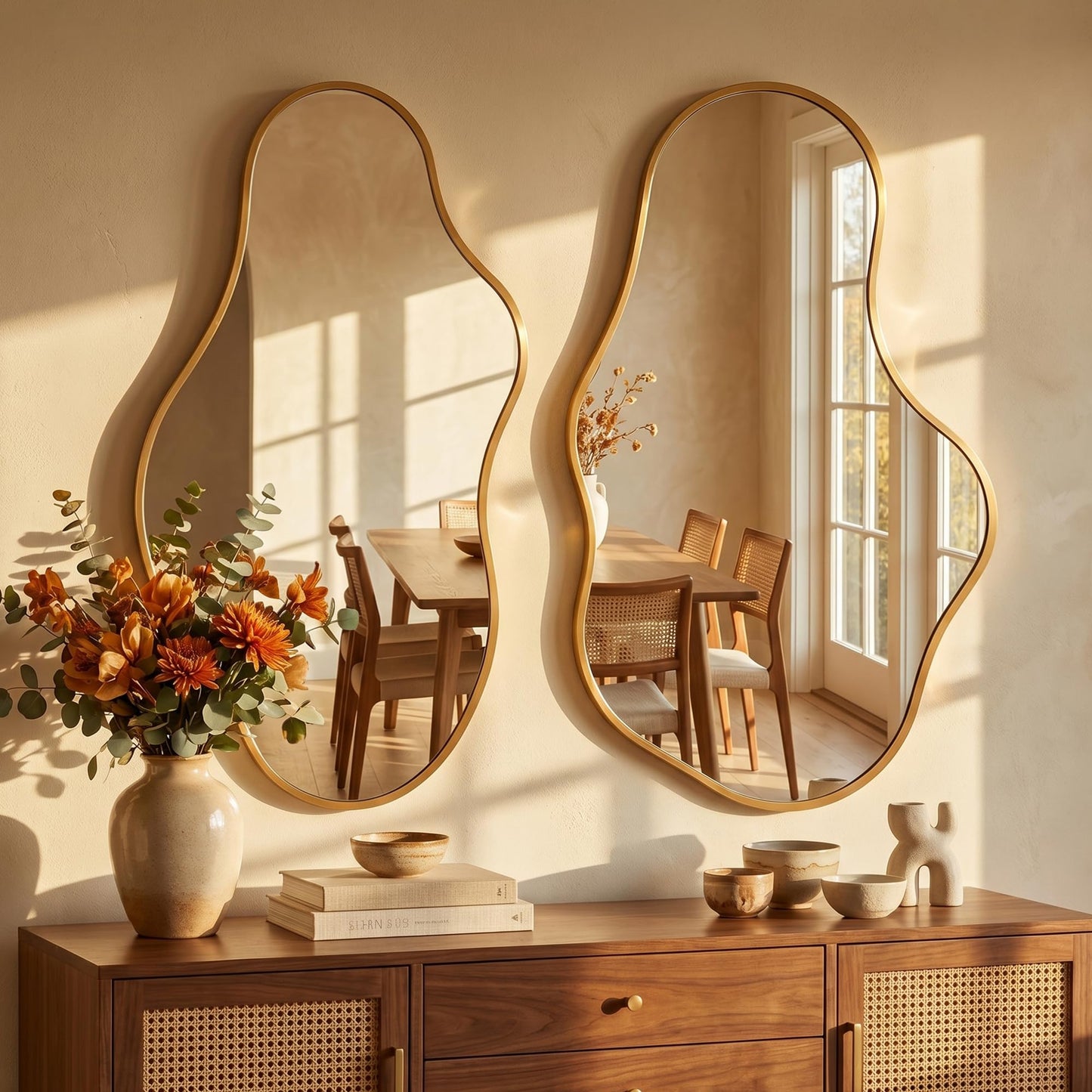 Dorlicecass Irregular Wall Mirror - Wall Mirrors Decorative 22"x 36" Asymmetrical Abstract Mirror Aviation Aluminum Alloy Frame Unique for Bathroom, Bedroom, Living Room, Cloakroom, Entryway Gold