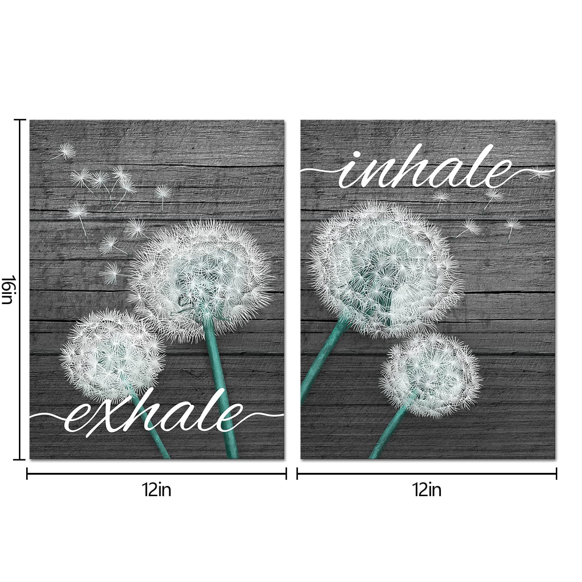 HOMEOART Farmhouse Decor Inhale Exhale Wall Art Dandelion Flower Painting Canvas Prints Yoga Room Meditation Room Decor Framed (12"x16"x2 Panel)