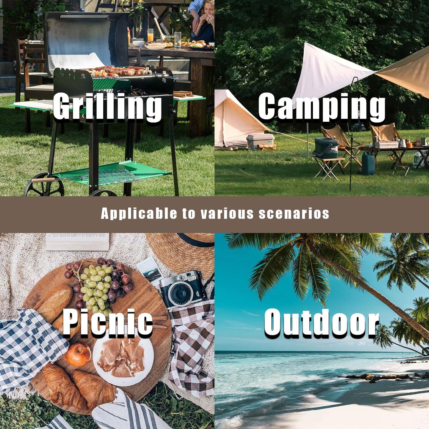 HYMnature Folding Table 4 Foot Portable Folding Tables Heavy Duty Fold-in-Half Utility Table Small Indoor Outdoor Folding Square Card Table w/Handle for Picnic, Party, Camping (Black)