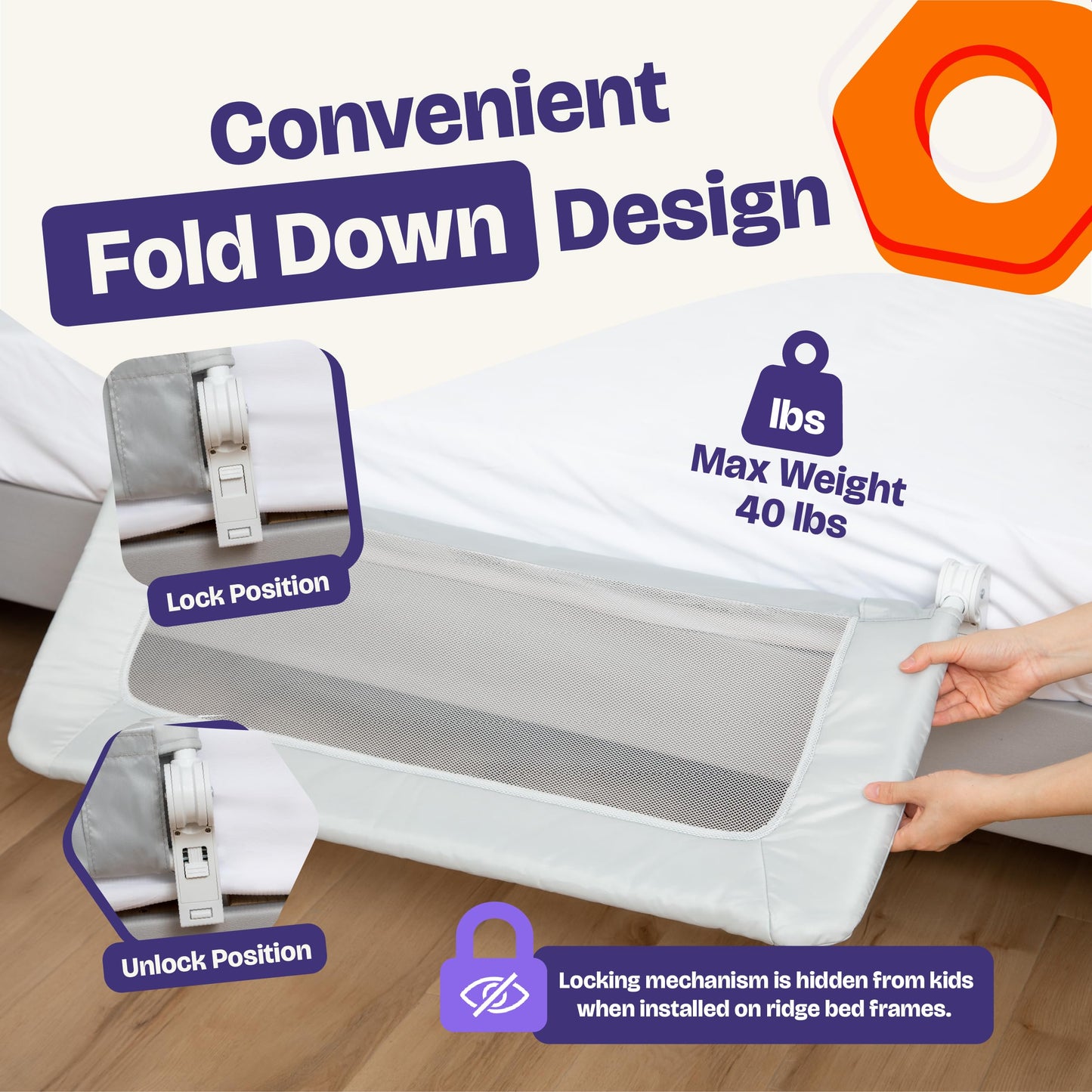 ComfyBumpy 2-Pack Bed Rail for Toddlers 35.5" L x 19.5" H | Toddler Bed Rails for Twin, Full & Toddler Mattress Size | Swing Down Rail Guard | Mattress Side Rail for Kids | Gray
