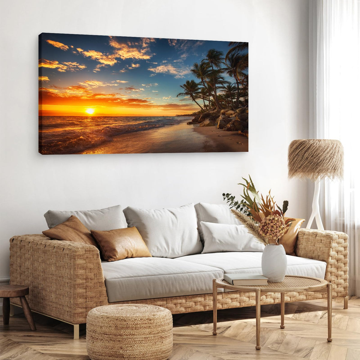 DZL Art S74798 Canvas Painting Print Paradise Tropical Island Beach with Palms Photograph Print Nature Pictures Wall Art Canvas Prints Painting for Living Room Bedroom Decor Office Wall Decor